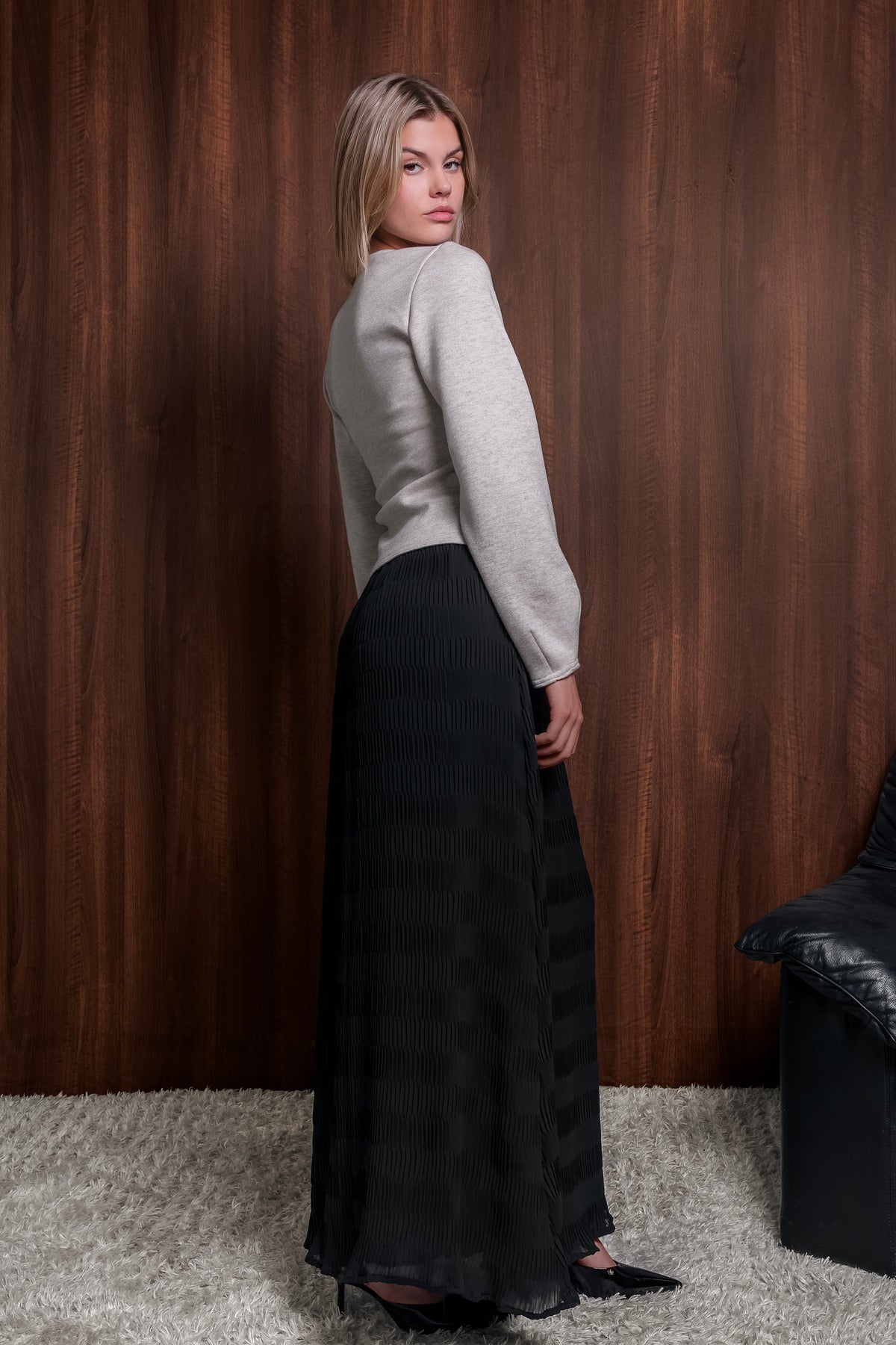 La jupe maxi Plissée - Encre